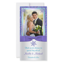 Paarse Aqua Silver Snow Flakes Weduwfotokaart