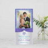 Paarse Aqua Silver Snow Flakes Weduwfotokaart Bedankkaart (Staand voorkant)