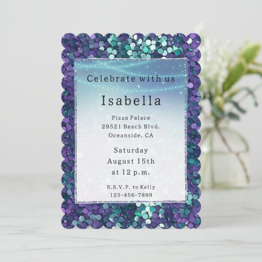 Paarse Aqua Sparkle Glitzy Zeemeermin Verjaardag Kaart (Staand voorkant)