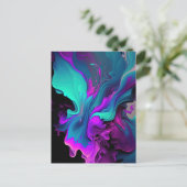 Paarse Aqua Turquoise Prachtige Abstracte Fluid Ar Briefkaart (Staand voorkant)
