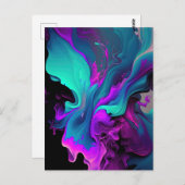 Paarse Aqua Turquoise Prachtige Abstracte Fluid Ar Briefkaart (Voorkant / Achterkant)