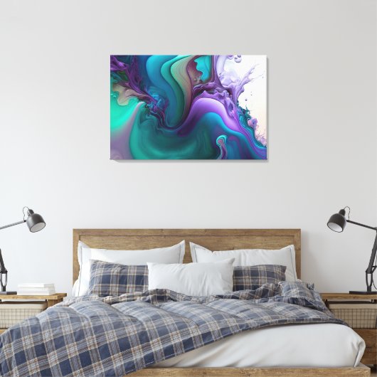 Paarse Aqua Turquoise Prachtige Abstracte Fluid Ar Canvas Afdruk (Insitu (Slaapkamer))