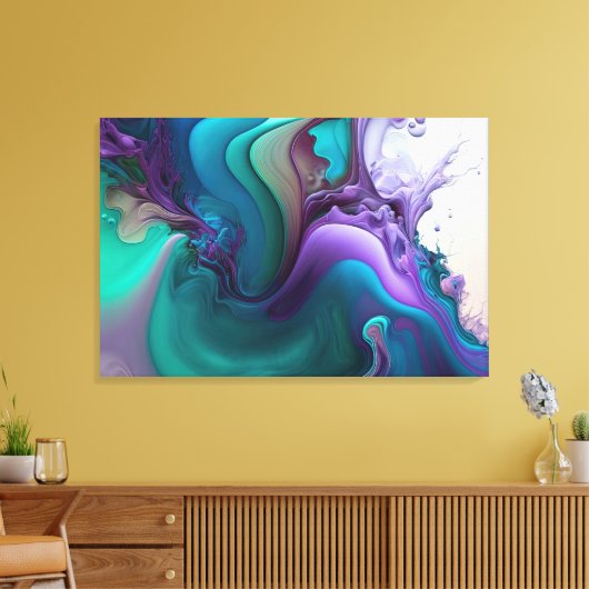 Paarse Aqua Turquoise Prachtige Abstracte Fluid Ar Canvas Afdruk (Insitu (Woonkamer))