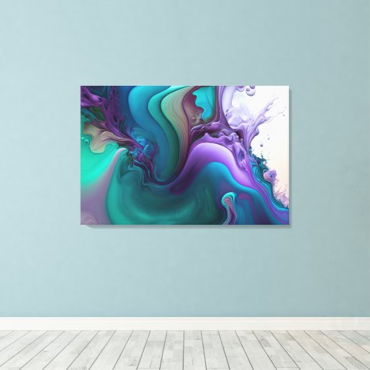 Paarse Aqua Turquoise Prachtige Abstracte Fluid Ar Canvas Afdruk (Insitu (Houten vloer))