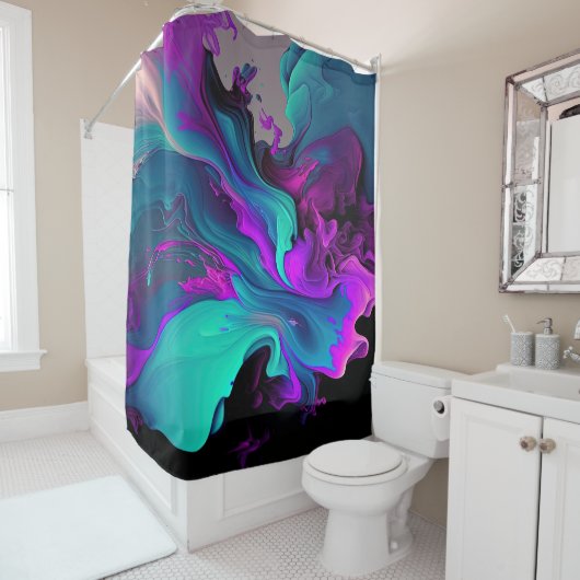 Paarse Aqua Turquoise Prachtige Abstracte Fluid Ar Douchegordijn (In situ)