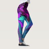 Paarse Aqua Turquoise Prachtige Abstracte Fluid Ar Leggings (Rechts)