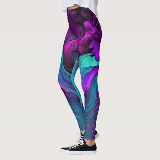 Paarse Aqua Turquoise Prachtige Abstracte Fluid Ar Leggings (Links)