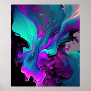 Paarse Aqua Turquoise Prachtige Abstracte Fluid Ar Poster