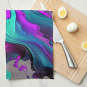 Paarse Aqua Turquoise Prachtige Abstracte Fluid Ar Theedoek (Quarter Fold)