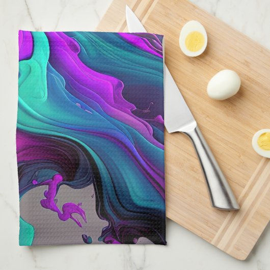 Paarse Aqua Turquoise Prachtige Abstracte Fluid Ar Theedoek (Quarter Fold)