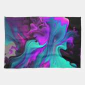 Paarse Aqua Turquoise Prachtige Abstracte Fluid Ar Theedoek (Horizontaal)