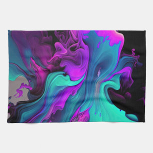 Paarse Aqua Turquoise Prachtige Abstracte Fluid Ar Theedoek