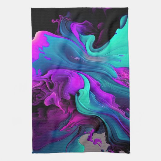 Paarse Aqua Turquoise Prachtige Abstracte Fluid Ar Theedoek (Verticaal)