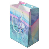 Paarse Aqua Unicorn Dream Medium Cadeauzakje (Voorkant Gekanteld)