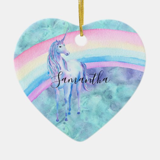 Paarse Aqua Unicorn Dream regenboog Keramisch Ornament (Voorkant)
