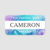 Paarse aqua waterverf naam, titel en bedrijf naamplaatje (Voorkant)