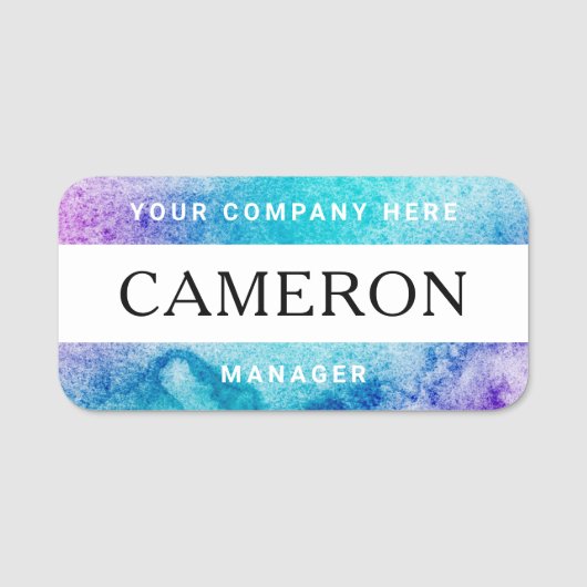 Paarse aqua waterverf naam, titel en bedrijf naamplaatje (Voorkant)