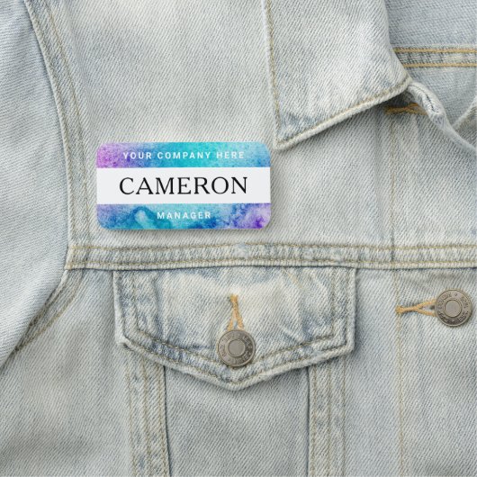 Paarse aqua waterverf naam, titel en bedrijf naamplaatje (In situ)