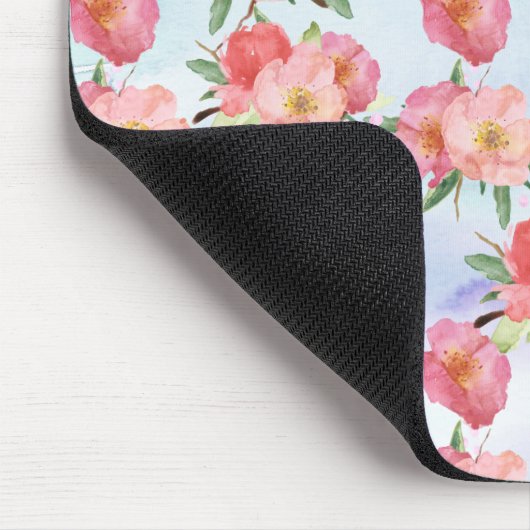 Paarse Aqua Waterverf Roze Bloemen Muismat (Hoek)