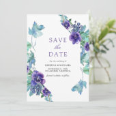 Paarse Aquarel Anemone Huwelijk Save The Date (Staand voorkant)