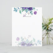 Paarse aquarel anemoon gepersonaliseerde briefpapi (Staand voorkant)