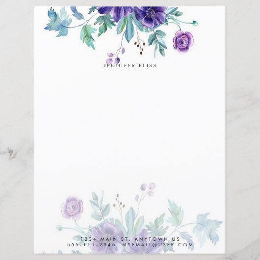 Paarse aquarel anemoon gepersonaliseerde briefpapi (Voorkant)