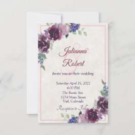 Paarse aquarel bloem budget bruiloft uitnodiging