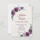 Paarse aquarel bloem budget bruiloft uitnodiging (Voorkant)