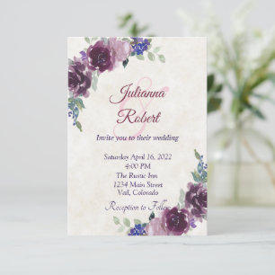 Paarse aquarel bloem budget bruiloft uitnodiging