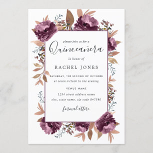 Paarse Aquarel Bloem Quinceanera Uitnodiging