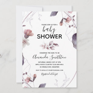 Paarse Aquarel Bloemen Baby Shower Uitnodiging