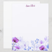 Paarse Aquarel Bloemen Briefpapier (Voorkant / Achterkant)