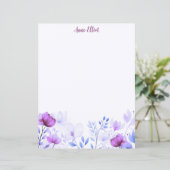 Paarse Aquarel Bloemen Briefpapier (Staand voorkant)