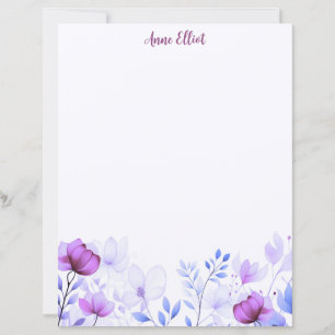 Paarse Aquarel Bloemen Briefpapier