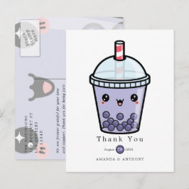 Paarse Aquarel Bloemen Bruiloft Dankkaart Briefkaart