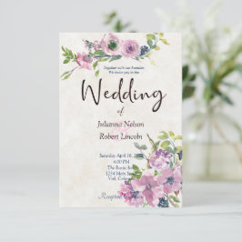 Paarse aquarel bloemen bruiloftsinvitaties kaart