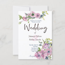 Paarse aquarel bloemen bruiloftsinvitaties kaart