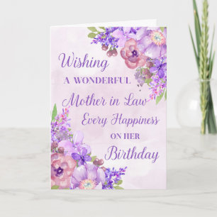 Paarse Aquarel Bloemen Moeder Verjaardag Kaart