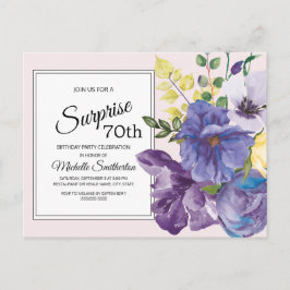 Paarse Aquarel Bloemen op Roze 70e Verjaardag Briefkaart