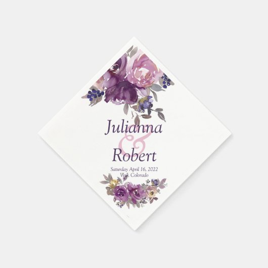 Paarse aquarel bloemen servetten (Hoek)
