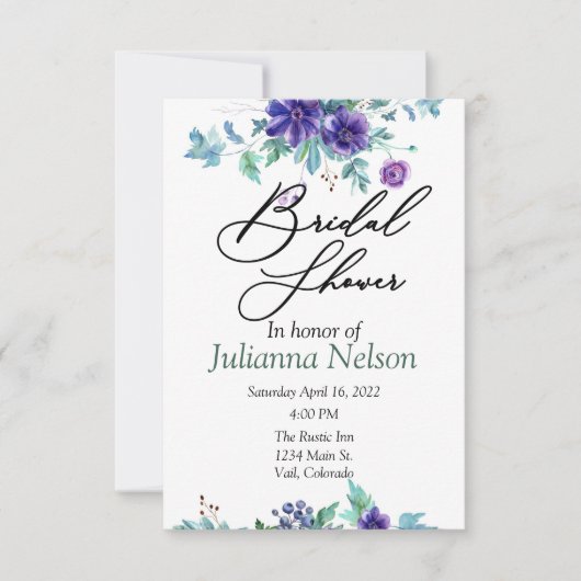 Paarse aquarel bloemen uitnodiging (Voorkant)