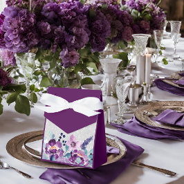 Paarse Aquarel Bloemen & Zilver Glitter Bruiloft Bedankdoosjes