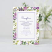 Paarse Aquarel Bloementuin Bruiloftsreceptie Kaart (Staand voorkant)