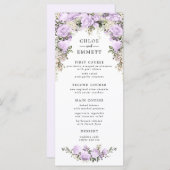 Paarse Aquarel Bloemige Bruiloft Menu (Voorkant / Achterkant)