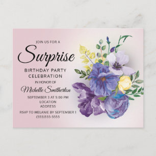 Paarse Aquarel Bloemige Verrassing Roze Verjaardag Briefkaart