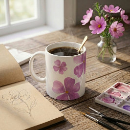 Paarse Aquarel Bloemmotief Koffiemok
