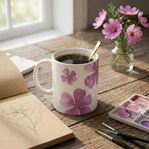 Paarse Aquarel Bloemmotief Koffiemok