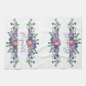 Paarse aquarel bloemstuk gepersonaliseerd theedoek (Horizontaal)
