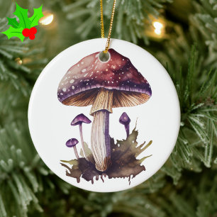 Paarse Aquarel Bos Paddenstoel Cottagecore Keramisch Ornament