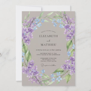 Paarse Aquarel Botanische Rustieke Bruiloft Kaart